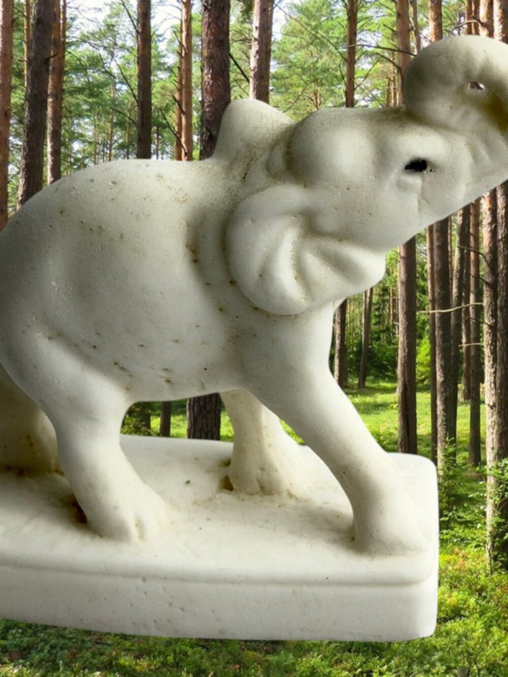 Alabaster Stone Elephant Vintage Figurine Hand Carved Raised Trunk Good Luck